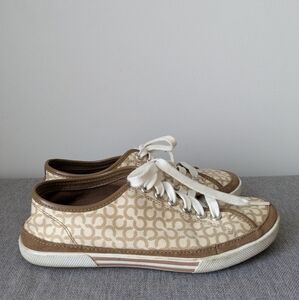 Coach Edith Signature Logo Lace-Up Sneakers – Beige/Brown Canvas, Women’s Size 6